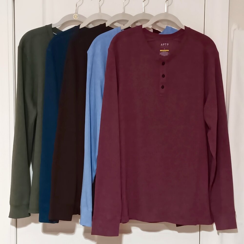 Collection of 5 Men's Long Sleeve Henley's, Apt. 9 and Members Mark, Large